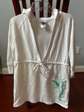 Disney White Swim Coverup with Green Tinker Bell Graphic